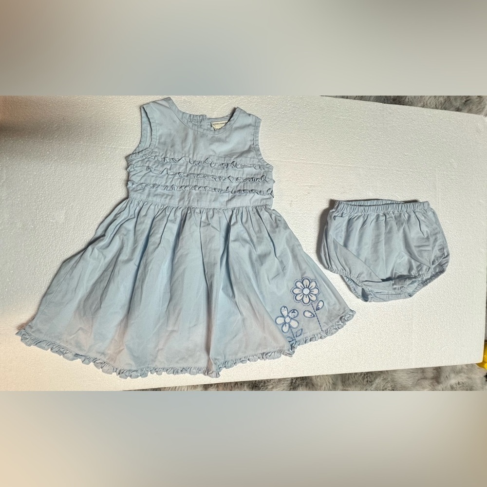 Laura Ashley Sky Blue Cotton Dress Set Size 18 months